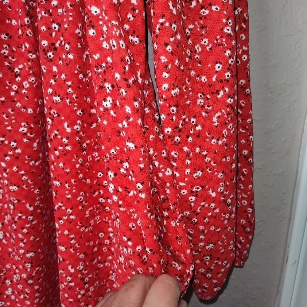 Wild Fable Red Floral Long Sleeves Tie-Front Muse Dress size M - Picture 3 of 8